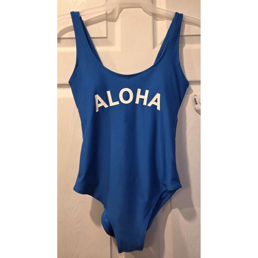 OLD NAVY Women's Blue Aloha Graphic One Piece Tank Swimsuit Lined Size M NWT